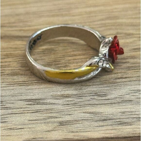 Silver Tone Rose Ring with Gold Tone Accents Size 7 - Picture 3 of 6